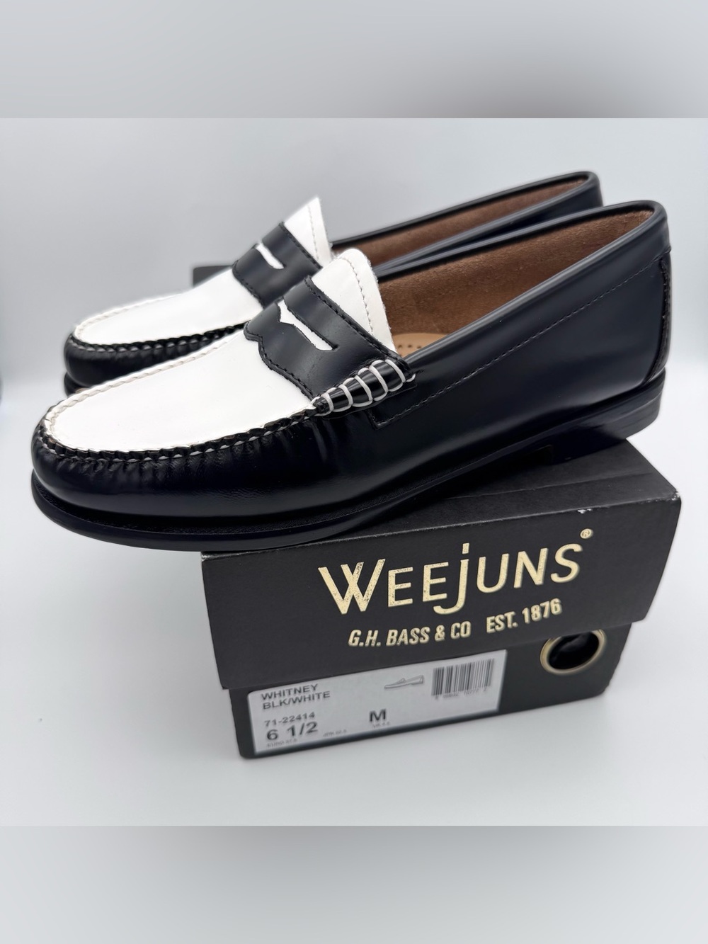 G.H. Bass Weejuns Whitney Black White Penny Loafers Women's Size 6.5 M Leather